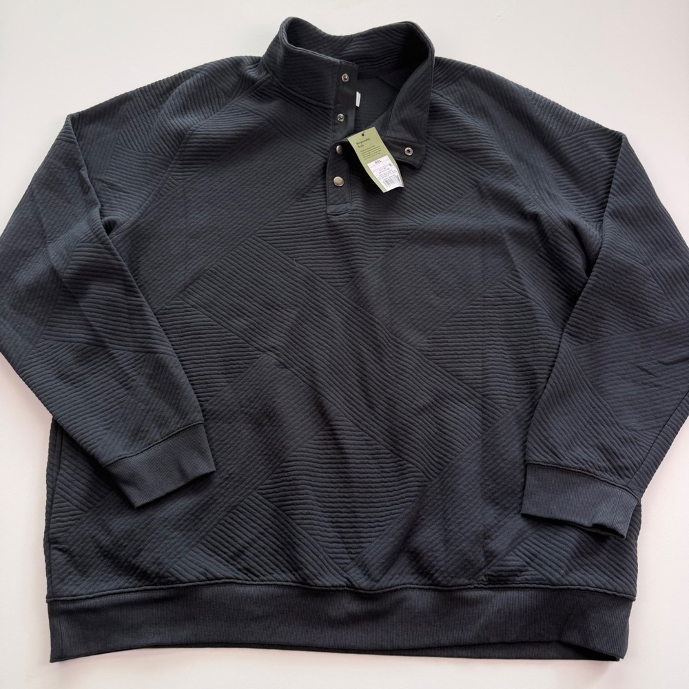 Goodfellow & Co Mens XXL Dark Gray Quilted Snap Mock Neck Pullover Sweatshirt